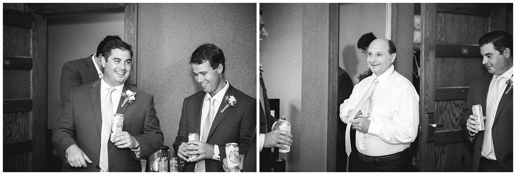 men in suits having drinks before wedding