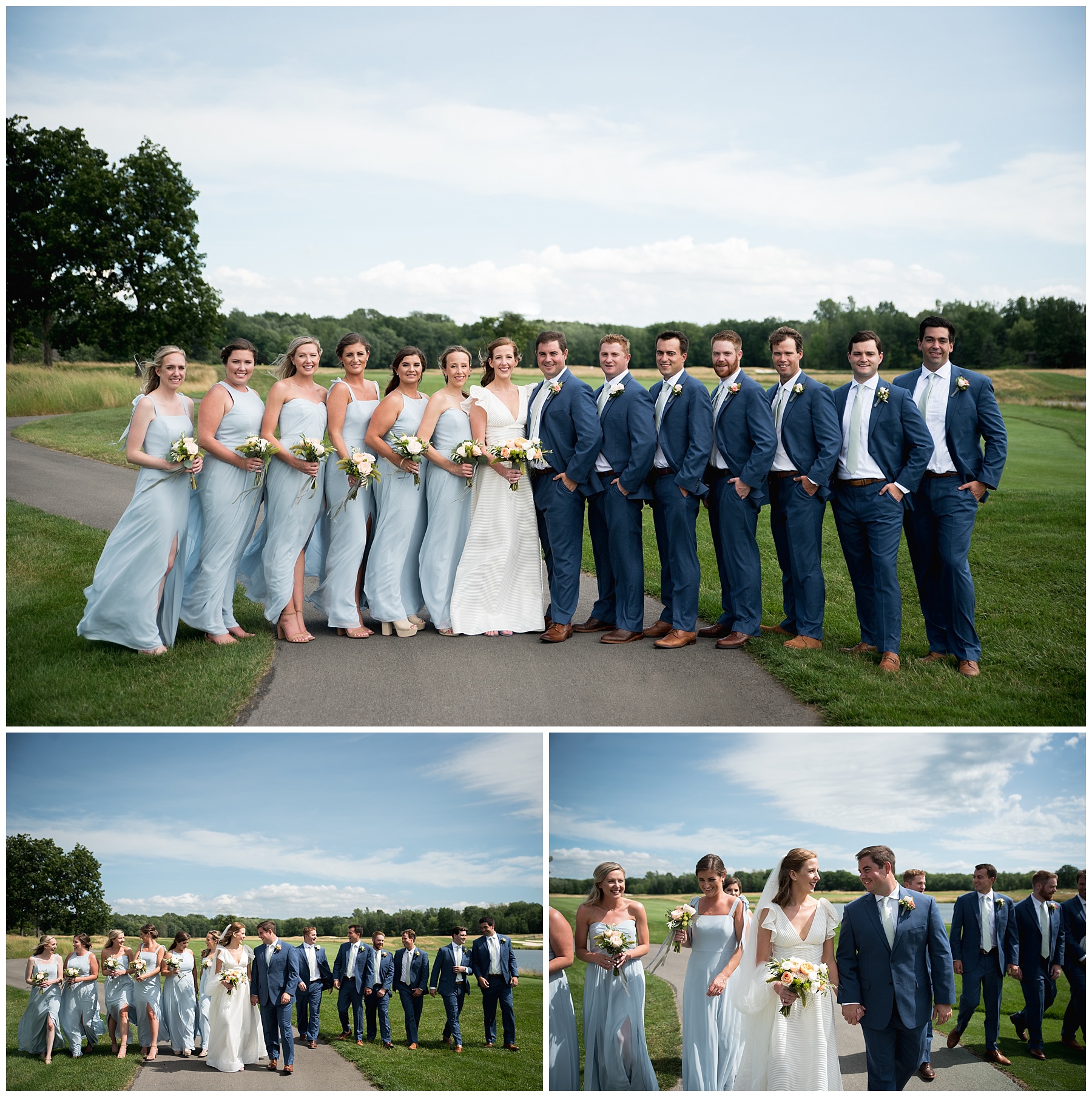 bridal party portraits on golf course
